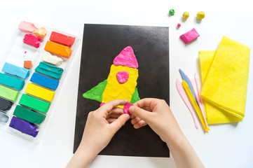 Wall Mural - Rocket craft of plasticine. Plastic molding