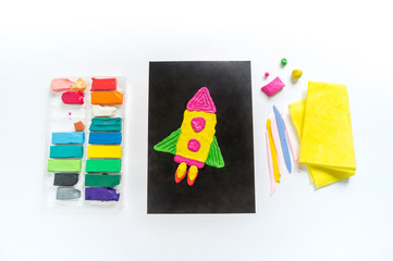 Wall Mural - Rocket craft of plasticine. Plastic molding