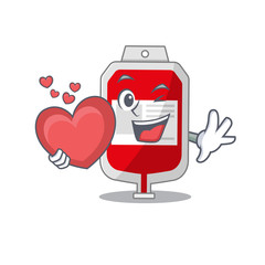 Wall Mural - A sweet blood plastic bag cartoon character style holding a big heart