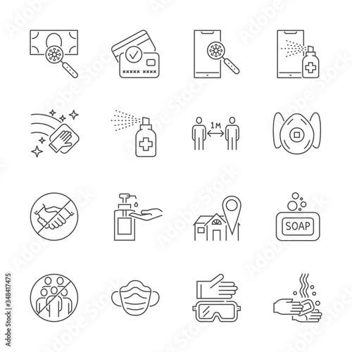 Fotografía Coronavirus protection related thin line vector icons set
