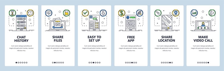 Wall Mural - live chat website and mobile app onboarding screens vector template