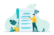 Manager prioritizing tasks in to do list. Man taking notes, planning his work, underlining important points. Vector illustration for agenda, checklist, management, efficiency concept
