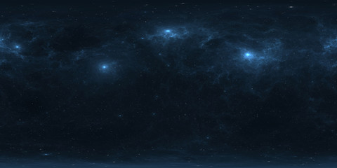 360 degree interstellar cloud of dust and gas. space background with nebula and stars. glowing nebul