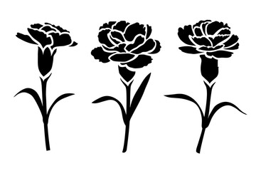 Aufkleber - Flower icon. Set of decorative carnation silhouettes isolated on white. Vector stock illustration.