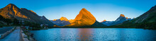 Beautiful Landscape At Swiftcurrent Lake  When Sunrise In Many Glacier Area ,Montana's Glacier National Park,Montana,usa.