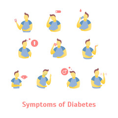 Canvas Print - Cartoon Symptoms of Diabetes Infographics Concept Card Poster. Vector