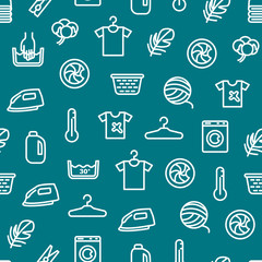 Poster - Laundry Signs Thin Line Seamless Pattern Background. Vector