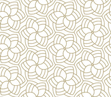Seamless Floral Pattern With Abstract Geometric Flower Line Texture, Gold On White Background. Light Modern Simple Wallpaper, Bright Tile Backdrop, Decorative Graphic Element