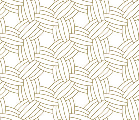 Seamless pattern with abstract geometric line texture, gold on white background. Light modern simple wallpaper, bright tile backdrop, monochrome graphic element