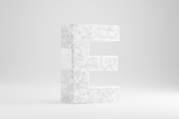 Wall Mural - Marble 3d letter E uppercase. White marble letter isolated on white background. Glossy marble stone alphabet. 3d rendered font character.