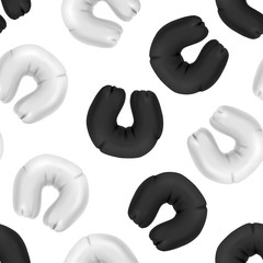 Sticker - Realistic 3d Detailed White and Black Pillow Travel Seamless Pattern Background. Vector