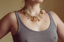 Female Neckline Wearing Elegant Necklace With Natural Mineral Gemstone