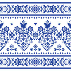 Poster - Scandinavian folk art seamless vector pattern with birds and flowers, Nordic repetitive decoration with flowers
 