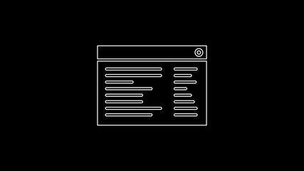 White line Software, web developer programming code icon isolated on black background. Javascript computer script random parts of program code. 4K Video motion graphic animation