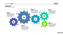 Five Step Process Chart With Cogwheel Design. Element Of Chart, Diagram, Slide Templates. Concept For Inforgraphic, Annual Report, Presentation. Can Be Used For Topics Like Business, Finance, Banking