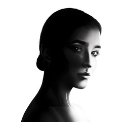 Wall Mural - High contrast black and white portrait of beautiful young woman