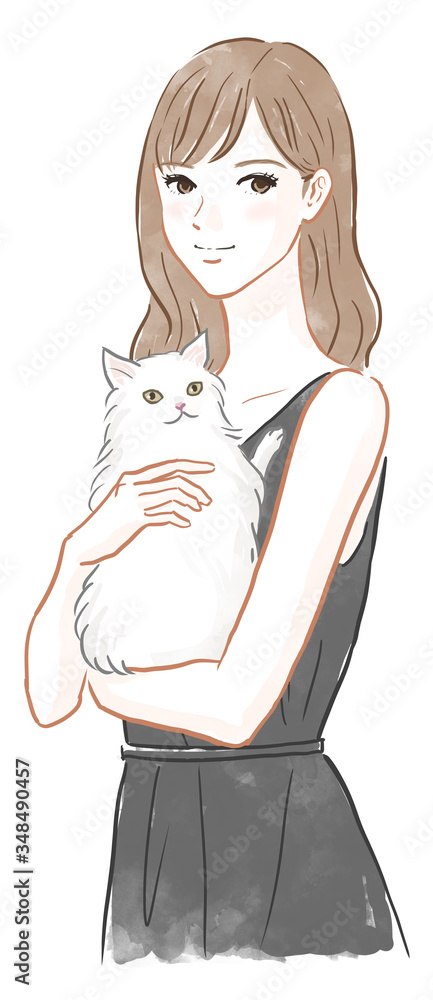 猫を抱く女性 の Stock イラスト | Adobe Stock