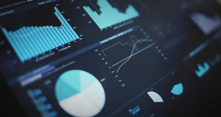 Wall Mural - digital tablet screen with graphs, charts, financial data, developments and data records. digital ge