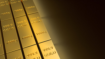 Gold Bars 1000 grams  3d rendering for business and finance content.