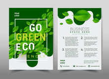 Green Ecology Design On Background.Brochure Template Layout,cover Design,annual Report,magazine,leaflet,presentation Background,flyer Design.and Booklet In A4 With Vector Illustration.