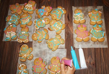 Wall Mural - Christmas ginger cookies on wooden background