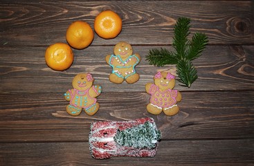 Wall Mural - Christmas ginger cookies on wooden background