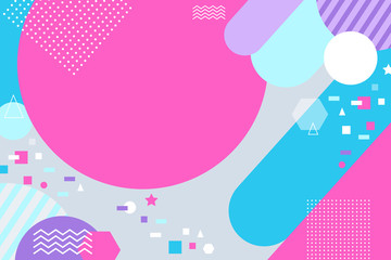 Wall Mural - Geometric abstract background. Brochure background in memphis style. Trendy retro pattern of geometric shape vector illustration. Colorful artistic wallpaper, bright minimalist design for presentation