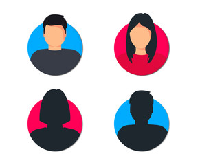 Male and female user profile. Avatar Man and woman. Gender iconsUnknown or anonymous person. Male and female face silhouette. Man and woman profile Avatar, for web site design and mobile apps