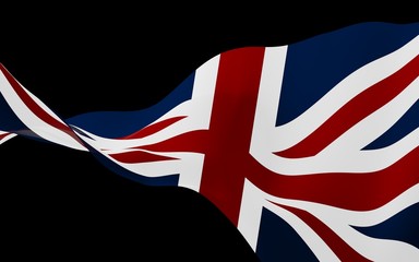 Waving flag of the Great Britain on dark background. British flag. United Kingdom of Great Britain and Northern Ireland. State symbol of the UK. 3D illustration