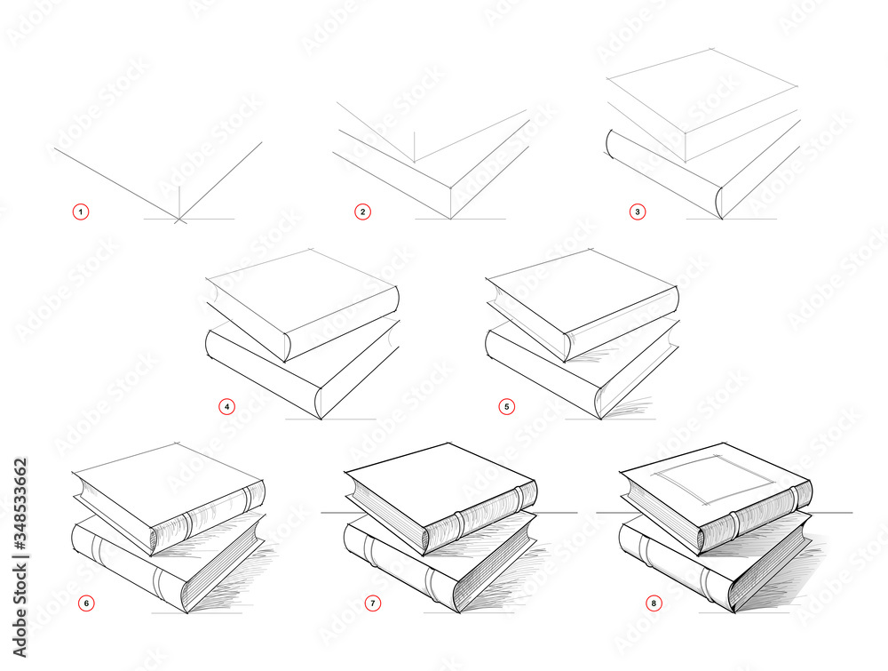Sketch Basic Tutorial Book Page shows how to learn to draw sketch of books. Creation step by step ...