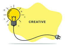 Badge Sign Template Light Bulb Empty Copy Space. Concept Creative Idea And Innovation. Vector Illustration