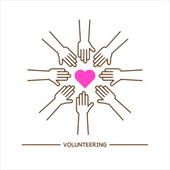 Team teamwork business join hand together concept, Power of male and female volunteer charity work, Single outline design icon, Vector illustration