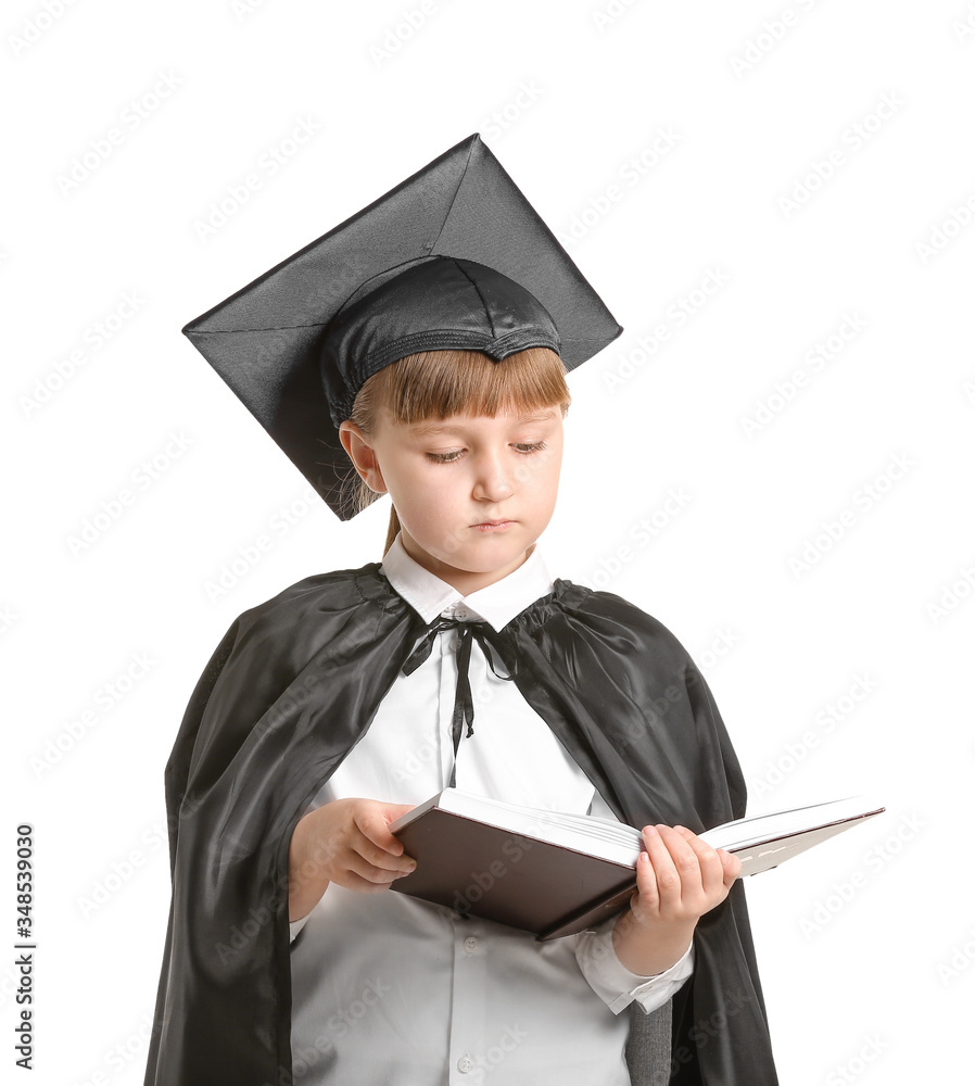 Portrait of little judge on white background