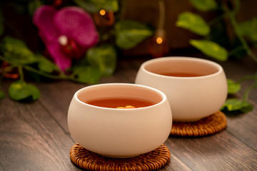 Oriental tea in cute Japanese cups