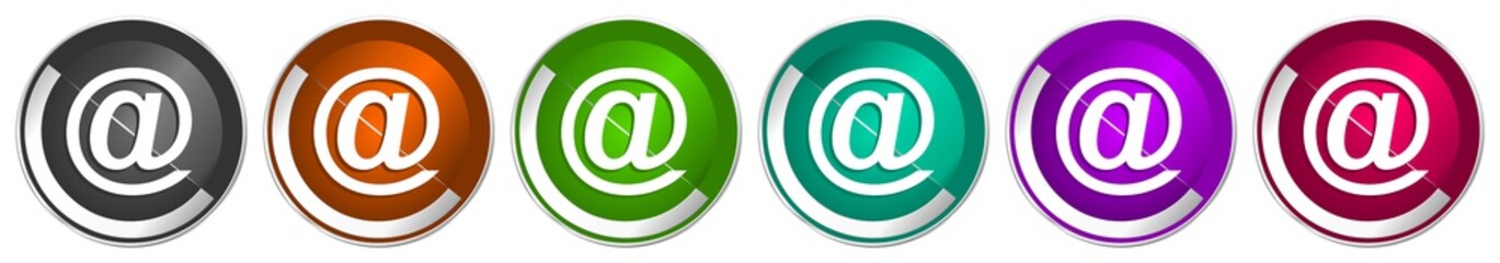 Leinwandbilder - Email icon set, silver metallic chrome border vector web buttons in 6 colors options for webdesign