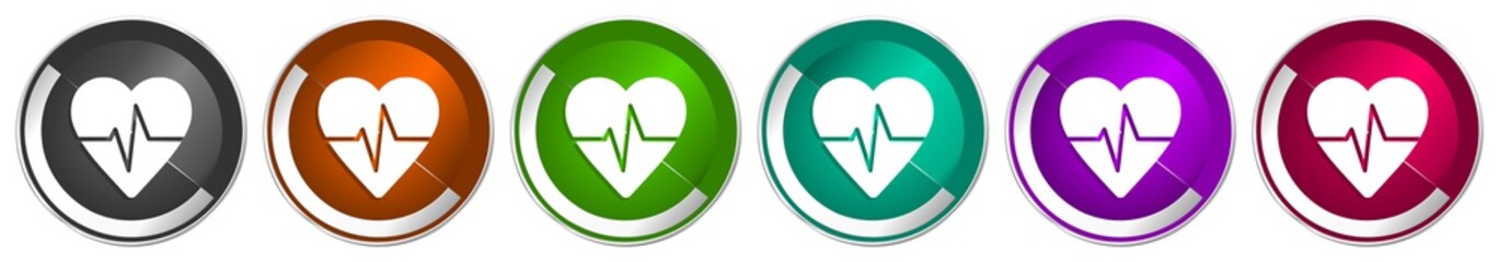 Aufkleber - Pulse icon set, silver metallic chrome border vector web buttons in 6 colors options for webdesign