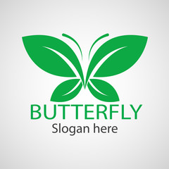 Sticker - Green butterfly leaf template icon vector