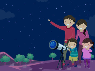 Canvas Print - Stickman Family Star Gazing Illustration