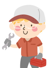 Wall Mural - Kid Boy Mechanic Wrench Toolbox Play Illustration