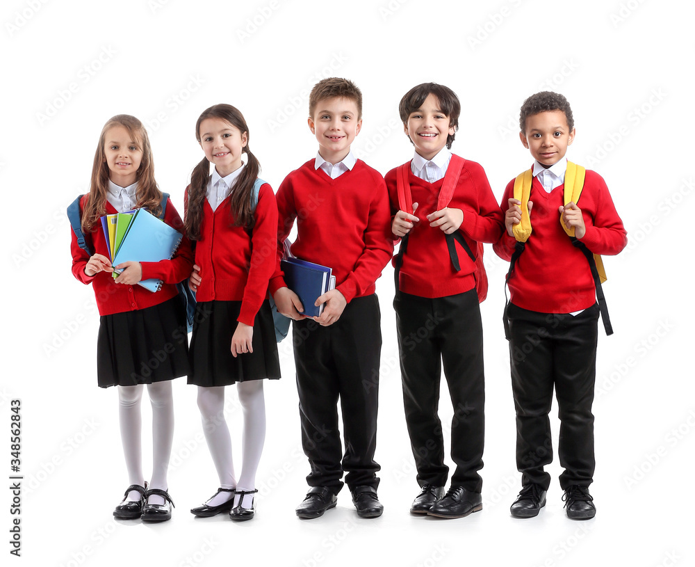 Cute little pupils on white background