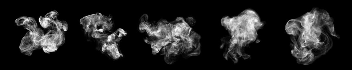 smoke clouds, steam mist fog and white foggy vapor. 3d realistic smoke from dust particles isolated 