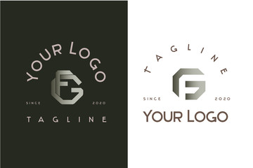 Monogram fg with the shape of the shield. Classic male logo F and G. Lettering logotype set