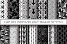Art Deco Patterns Set. Vector Black White Backgrounds