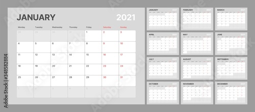 Cuadros en Lienzo Wall calendar template for 2021 year