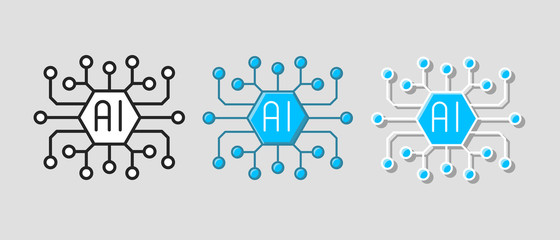 Artificial Intelligence AI icon set in different style. Flat style illustration. Isolated on white background. 