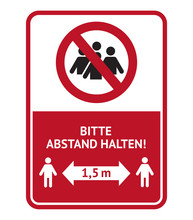 Bitte Abstand Halten. Warning Shield In German About Keeping Social Distance During Corona Virus Pandemic Outbreak.  Modern Sign For Stickers, Video, Social Media.