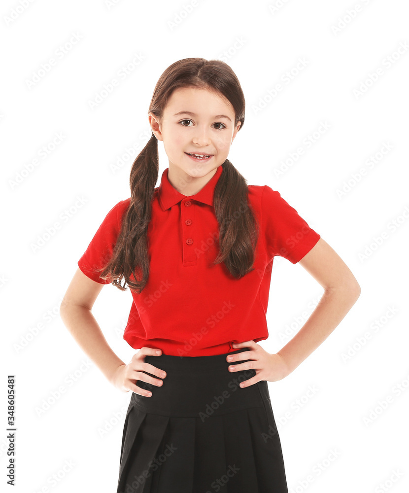 Cute little pupil on white background