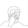© Kamila Bay - The face of a man with short hair (man) who cries and wipes tears with his palm. One continuous line of a crying man. Can be used for animation.