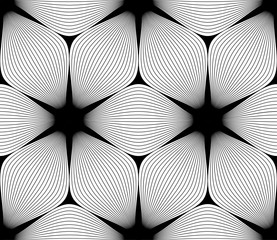  Vector geometric seamless pattern. Modern geometric background. Monochrome repeating pattern. Mesh with thin curved threads.