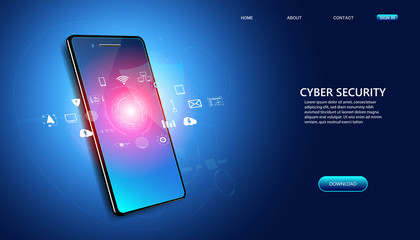 abstract cyber security with phone and icons concept cyber protection application by program develop